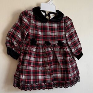 Little bitty Girls Plaid Long Sleeve Dress black Trim